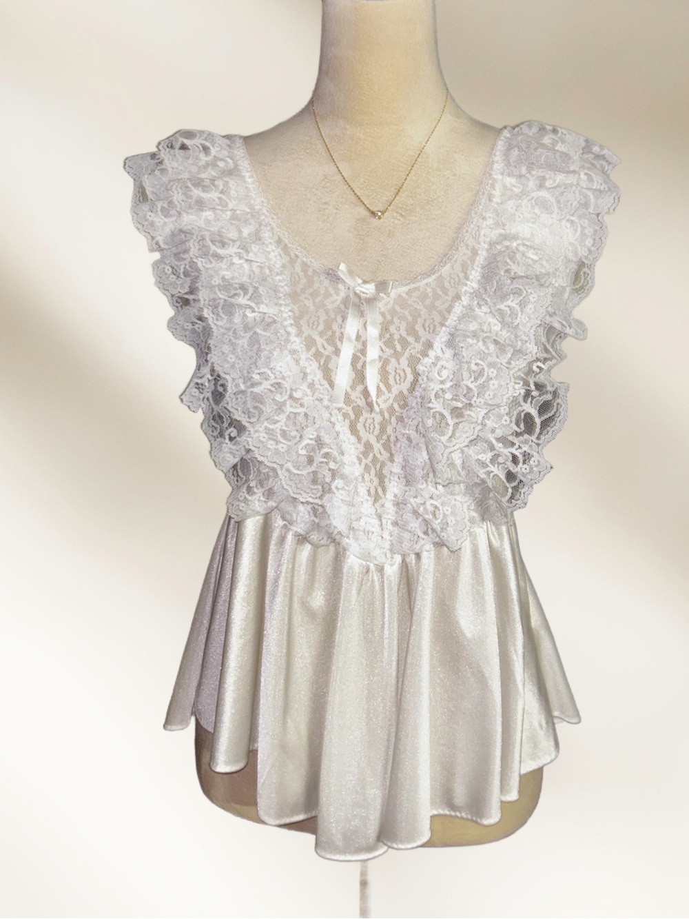 Cliche ~ (90’s) ~ Medium ~ White ~ Sexy ~ Floral Lace ~ Babydoll Lingerie Dress